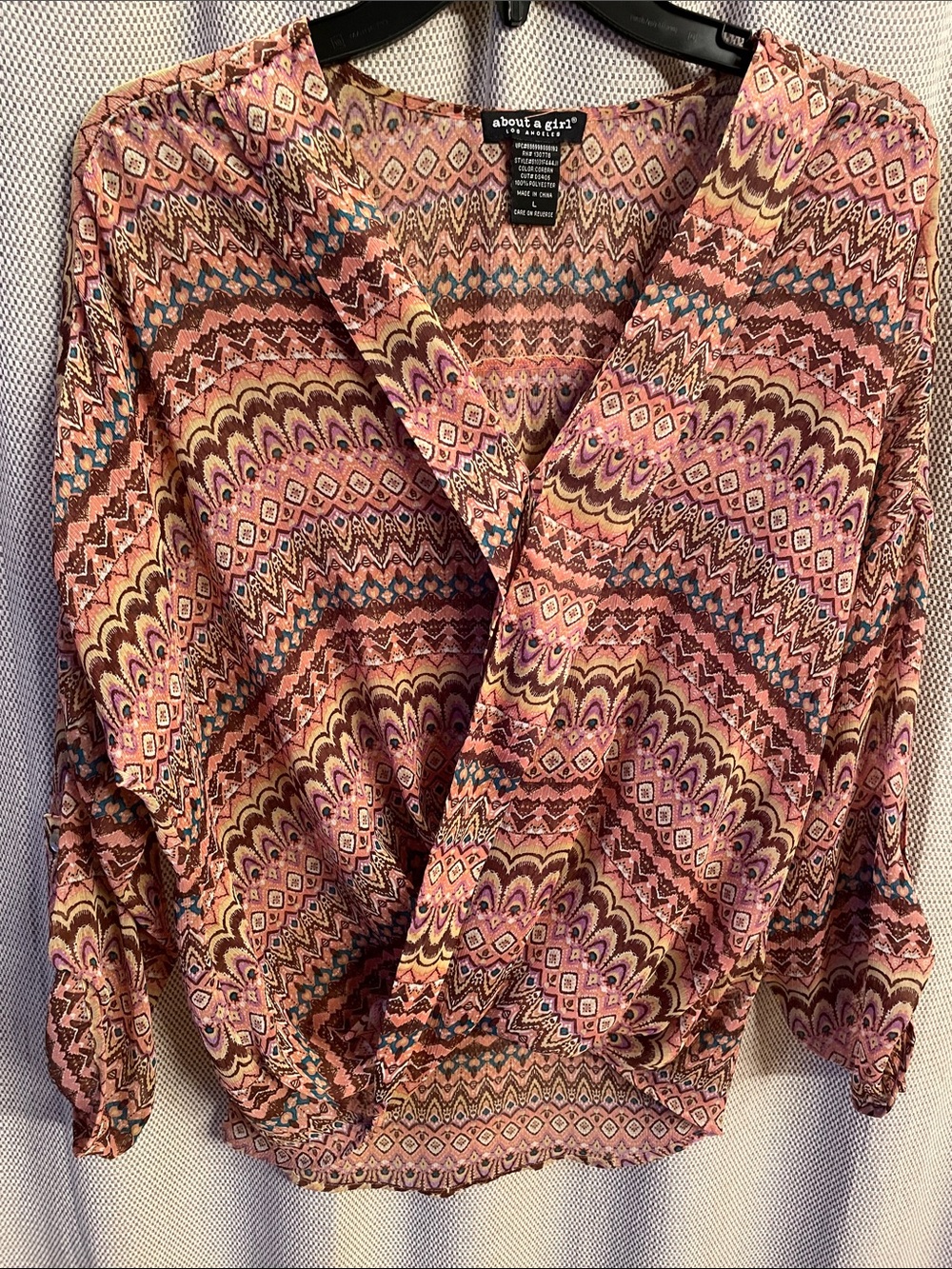 About A Girl Pink Multi-Pattern Surplice Blouse